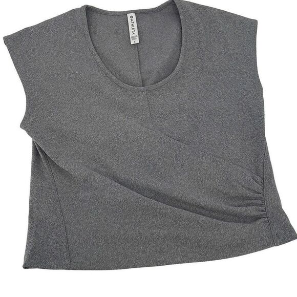 Athleta Bayview Tee Shirt Gray Short Sleeve Faux Wrap Workout Top Women’s Large - Picture 2 of 7